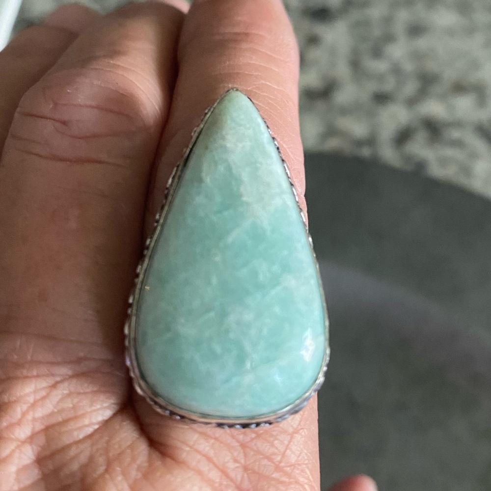 Amazonite Teardrop Silver Ring Nwot - image 1